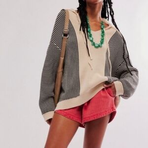 Found Tabas Tie Knit Johnny Collared Sweater Cotton Oversized Free People